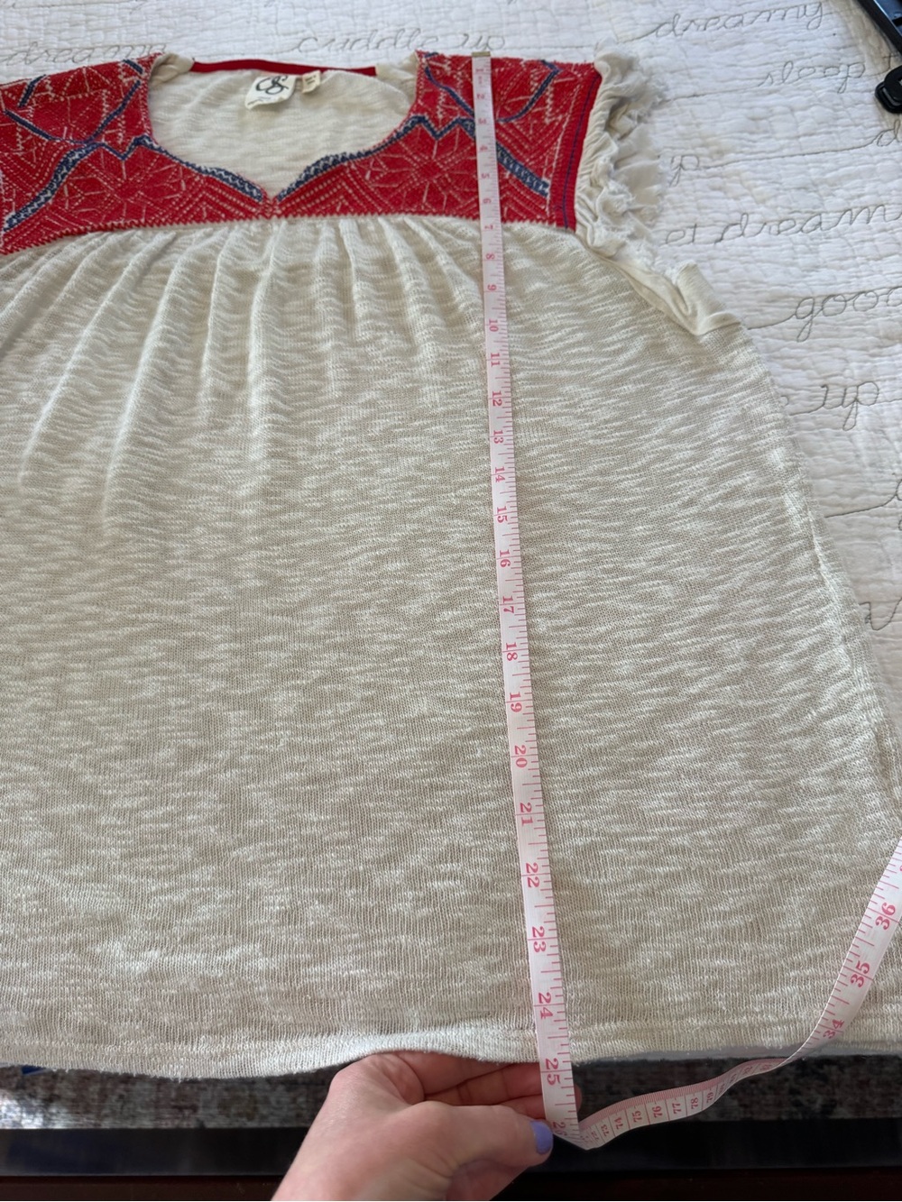 One September by Anthropologie Burnout Slub-knit Top w/ Red Embroidered Yoke - Picture 7 of 8